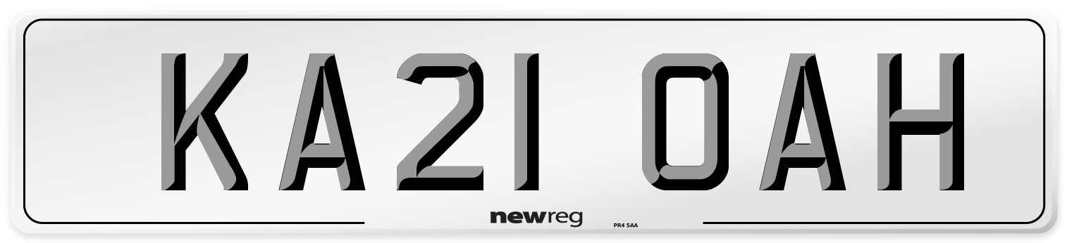 KA21 OAH Number Plate from New Reg
